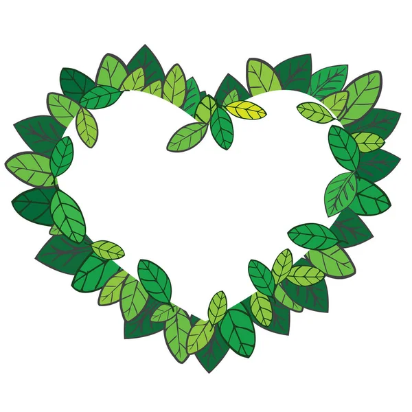 Green Leaves Frame Copy Space Middle Love Heart Shape Vector Stok Vektör