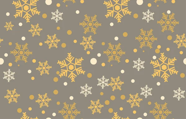 Seamless Pattern Golden Snowflakes Christmas New Year Gift Wrapping Paper — Stock Vector