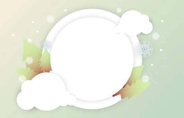 Cirkel Papercut Met Kerstboom Wolken Vrolijk Kerstfeest Gelukkig Nieuwjaarsjabloon Blanco — Stockvector