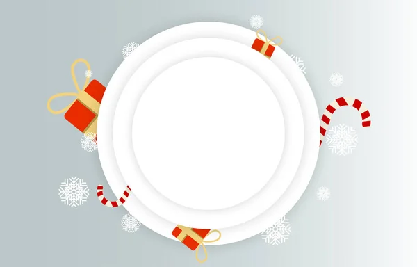 Cirkel Papercut Met Geschenkdoos Suikerriet Vrolijk Kerstfeest Gelukkig Nieuwjaarsjabloon Blanco — Stockvector