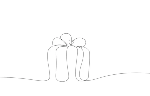 連続ラインギフトボックス クリスマスと新年の壁紙のコンセプト ベクトルイラストミニマリストスタイルのシングルライン 白い背景に手書きのドードル — ストックベクタ