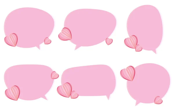 Setați Bulele Vorbire Roz Valentine Fundal Alb Chat Box Decorat — Vector de stoc