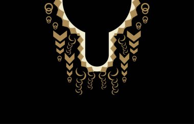 Kolye Geometrik Etnik desen geleneksel. Moda kadınları için kabile nakış tasarımı. Gömlek ve giysi desenleri. Siyah arkaplanda vektör illüstrasyonu.