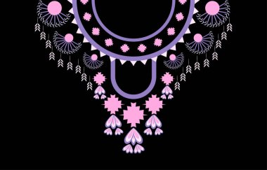 Kolye Geometrik Etnik desen geleneksel. Moda kadınları için çiçek nakışı tasarımı. Gömlek ve giysi desenleri. Siyah arkaplanda vektör illüstrasyonu.