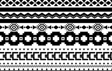 Afrika kabilesinin siyah ve beyaz soyut etnik geometrik modeli. Kumaş desenleri, kilimler, gömlekler, kostümler, türban, şapkalar, perdeler basmak için arkaplan veya duvar kağıdı tasarımı..
