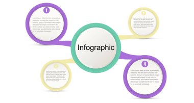 Infographic template for business information presentation. Vector circles and geometric elements. Modern workflow diagrams. Report plan 4 topics