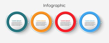 Infographic template for business information presentation. Vector circles and geometric elements. Modern workflow diagrams. Report plan 4 topics