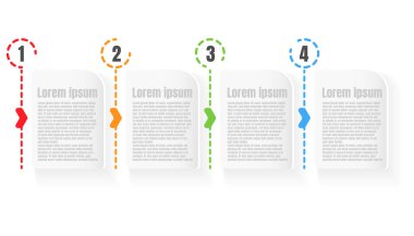 Infographic template step guide for business information presentation. Vector square and icons elements. Modern workflow diagrams. Report plan 4 topics