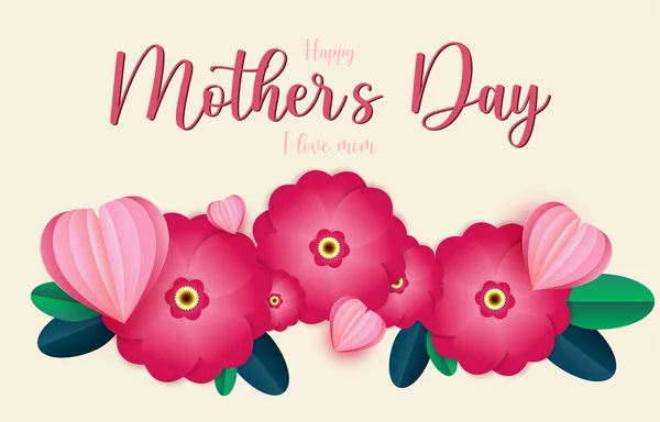Dzień Matki Wektor Karty Okolicznościowej Wiosennymi Kwiatami Latającymi Sercami Różowy — Wektor stockowy