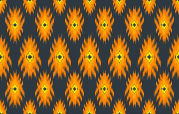Цветочная Ткань Оранжевый Икат Бесшовный Узор Геометрический Этнический Традиционный Стиль — стоковый вектор