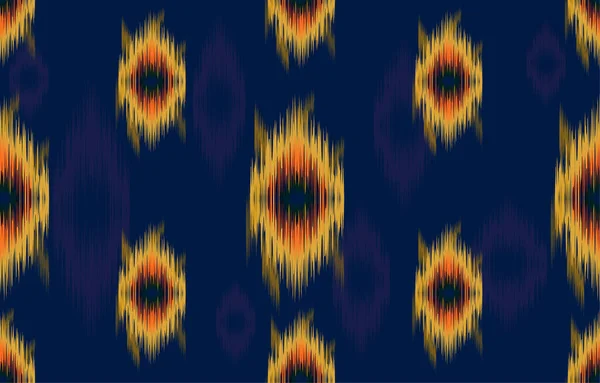 Темно Синяя Оранжевая Ткань Ikat Бесшовный Узор Геометрический Этнический Традиционный — стоковый вектор