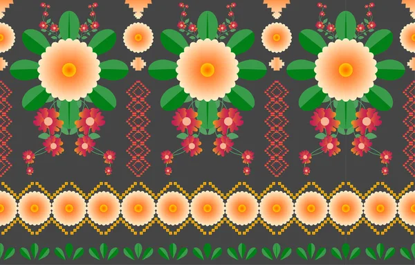 マンダラの花のカラフルな生地 伝統的な東洋の背景で幾何学的な民族パターンカーペット バティック ベクトルイラスト刺繍スタイルのためのデザイン — ストックベクタ