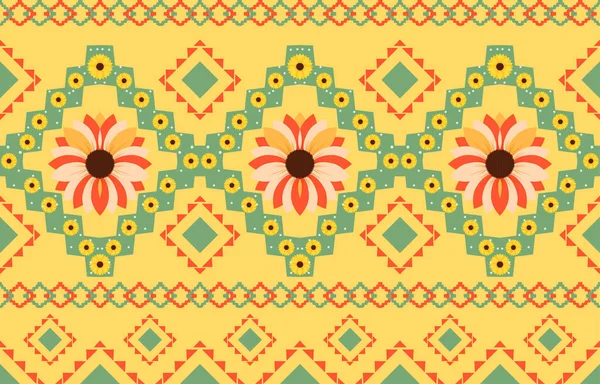 Mandala Flower Colorful Fabric Geometric Ethnic Pattern Traditional Oriental Background — Archivo Imágenes Vectoriales