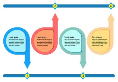 İş bilgisi sunumu için bilgi şablonu adım rehberi. Vektör pankartı ve elementler. Modern iş akışı şemaları. Rapor seçeneği 4 başlıkları