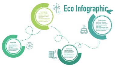 Enerji tüketimi sürdürülebilir bilgi sunumu için Infographic yenilenebilir enerji şablonu. Vektör elementleri eko yeşil iş akışı diyagramları. Plan 4 başlıklarını rapor et