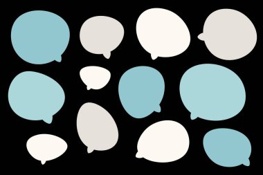 Konuşma baloncuklarını siyah arkaplana ayarla. Sohbet kutusu veya sohbet vektör karesi ve karalama iletisi veya çizgi roman ve en küçük ileti diyaloğu için konuşan iletişim simgesi