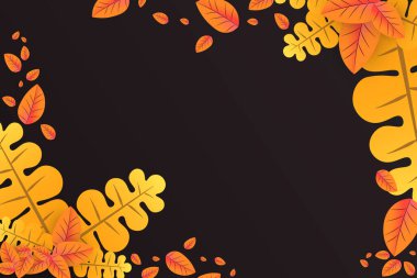 Kare çerçeveli yapraklarla sonbahar arkaplanı altın sarısı ve duvar kağıtları, kartpostallar, tebrik kartları, web siteleri, afişler, çevrimiçi satışlar için serbest alan, sonbahar konsepti. Vektör illüstrasyonu