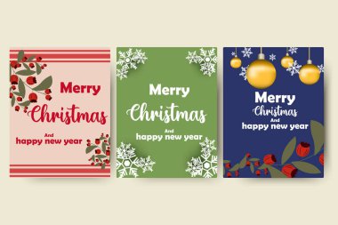Noel ve Mutlu Yıllar kartları seti. Çiçek ve yaprak kart şablonu. Retro ve moda tarzı. vektör tebrik kartı tasarım elementleri