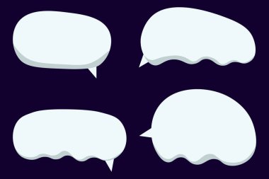 Siyah arkaplanda konuşma baloncukları ayarlayın. Kışın ve Noel 'de kullanılan beyaz kar. Sohbet vektör karesi ve karalama mesajı veya çizgi roman ve en düşük ileti diyaloğu için konuşan iletişim simgesi Cloud.