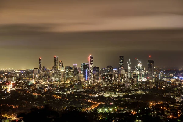 Brisbane Ville Skyline Nuit Vue Depuis Mont Coot Tha — Photo