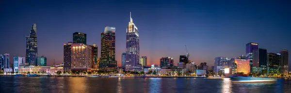 stock image Ho Chi Minh City, Viet Nam - 25 Apr 2024: Panoramic view of Ho Chi Minh City skyline from Thu Thiem.