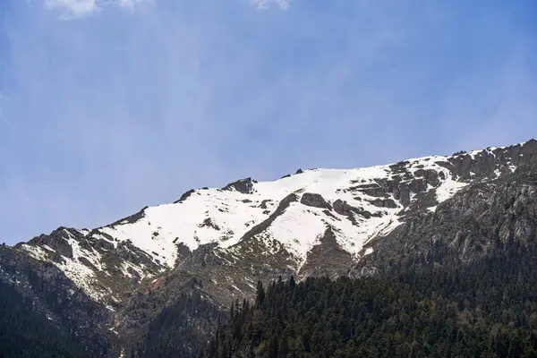 Jiuzhaigou Ulusal Parkı 'ndaki karlı dağ zirvesi, Sichuan, Çin