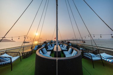 Sundeck on luxury cruise in Ha Long Bay, Quang Ninh, Vietnam. clipart