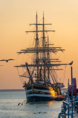 DARWIN, AUSTRALIA - 06 OCT 2024: Italian training ship Amerigo Vespucci docked at Fort Hill Wharf in Darwin during the 2024 world tour. clipart