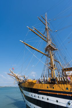 DARWIN, AUSTRALIA - 06 OCT 2024: Italian training ship Amerigo Vespucci docked at Fort Hill Wharf in Darwin during the 2024 world tour. clipart