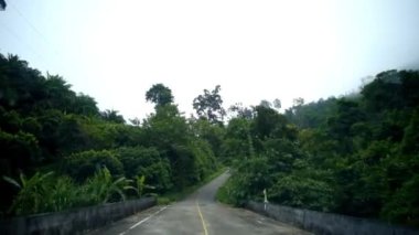 Tayland 'daki orman yağmur ormanları ve dağlık yolda araba kullanmak. Seyahat ve özgürlük yolculuğu kavramını oku