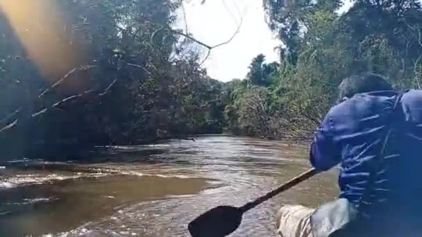 Touristen Genießen Wildwasser Raftingboot Tropischen Regenwald Des Flusses Und Grünen — Stockvideo