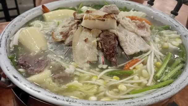 Tajski Grill Tajski Bufet Grillowaną Wieprzowiną Kurczakiem Innym Mięsem Gotowany — Wideo stockowe