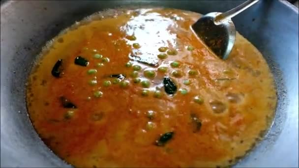 Hemlagad Thai Red Curry Med Fläsk Och Aubergine Asiatiska Lokala — Stockvideo