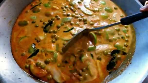 Hausgemachte Küche Thai Red Curry Mit Schweinefleisch Und Auberginen Asiatische — Stockvideo