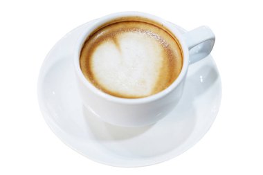 Beyaz arka planda izole edilmiş, kırpma yolu olan bir fincan sıcak Latte kahve.