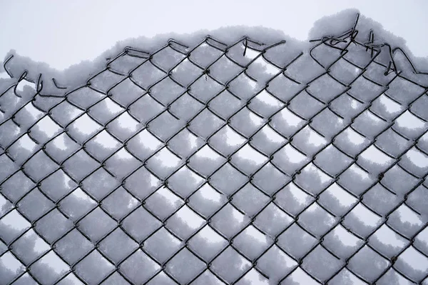 雪の中で鉄メッシュネット 背景の抽象的な冬のパターン — ストック写真