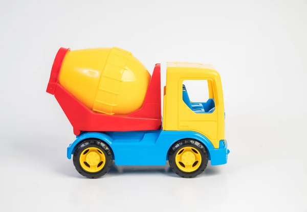 Modelele Jucărie Din Plastic Ale Vehiculelor Construcții Beton Mixer Fundal — Fotografie, imagine de stoc