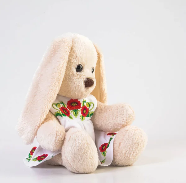 Іграшковий Плюшевий Кролик Білому Тлі Дитячих Ігор — стокове фото
