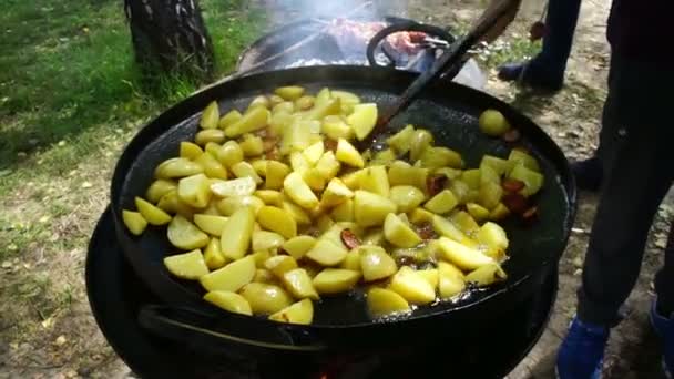 Potatoes Fried Large Skillet — Stock Video