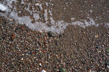 Deniz kıyısında çok renkli ıslak çakıl taşları