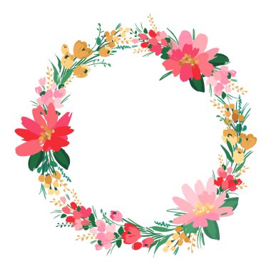 Vector isolated floral design with cute flowers. Wreath. Template for card, poster, flyer, t-shirt, home decor and other use.