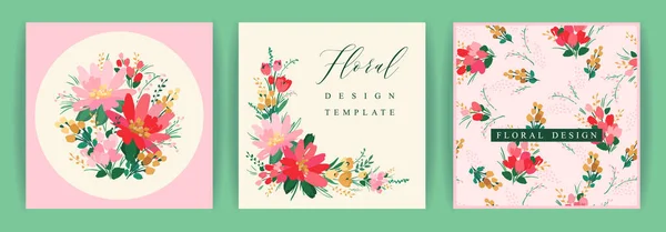 Set Vector Floral Design Template Card Poster Flyer Cover Home — Archivo Imágenes Vectoriales