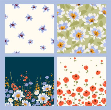 Floral seamless patterns and borders. Vector design for paper, cover, fabric, interior decor and other use