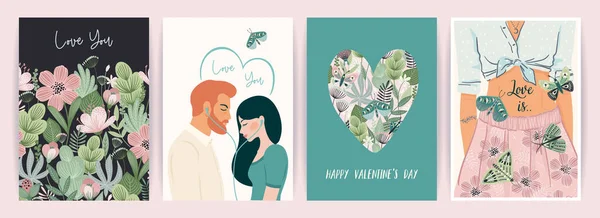 Set Romantic Illustrations Man Woman Love Love Story Relationship Vector — Stock Vector
