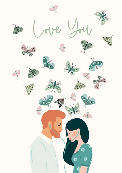 Romantic Illustration Man Woman Love Love Story Relationship Vector Design — Archivo Imágenes Vectoriales