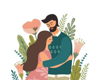 Romantic illustration with man and woman. Love, love story, relationship. Vector design concept for Valentines Day and other use.