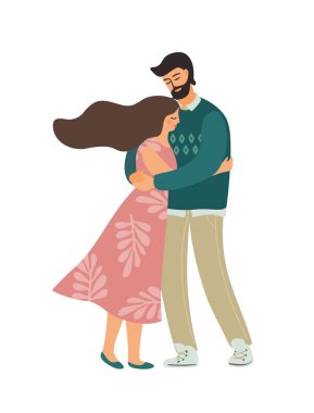 Romantic illustration with man and woman. Love, love story, relationship. Vector design concept for Valentines Day and other use.