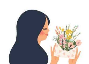 Romantic illustration with cute woman. Love, love story, relationship. Vector design concept for Valentines Day and other use.