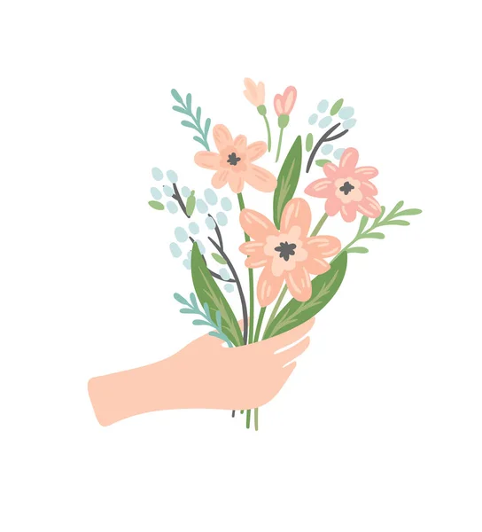 Μεμονωμένο Μπουκέτο Λουλούδια Στο Χέρι Σχεδιασμός Διανύσματος Για Την Ημέρα — Διανυσματικό Αρχείο