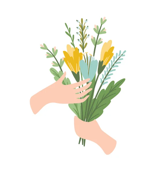 Μεμονωμένο Μπουκέτο Λουλούδια Στο Χέρι Σχεδιασμός Διανύσματος Για Την Ημέρα — Διανυσματικό Αρχείο